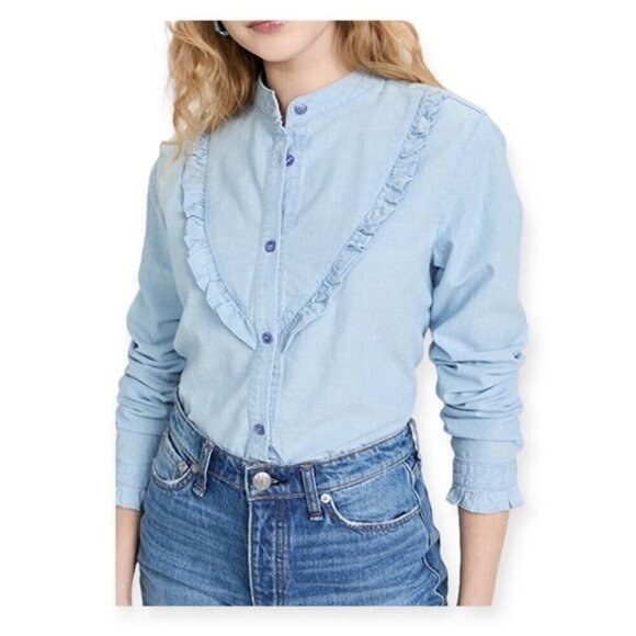 AMO Cooper Ruffled Chambray Shirt, Chambray, Size M, NWT, - Picture 14 of 14